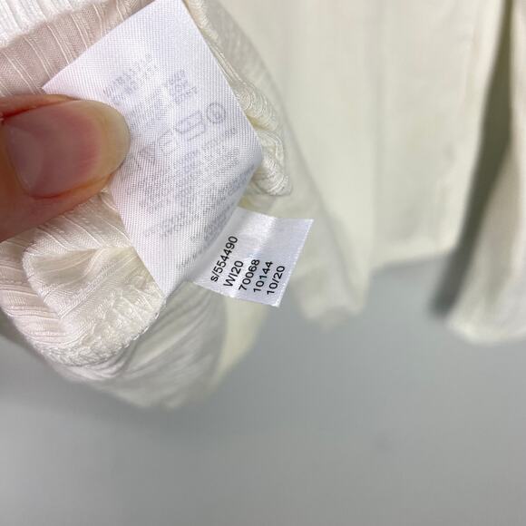 Ann Taylor Foldover Draped Neck‎ Top White Long Sleeve Ribbed Knit Size Small - Picture 9 of 9